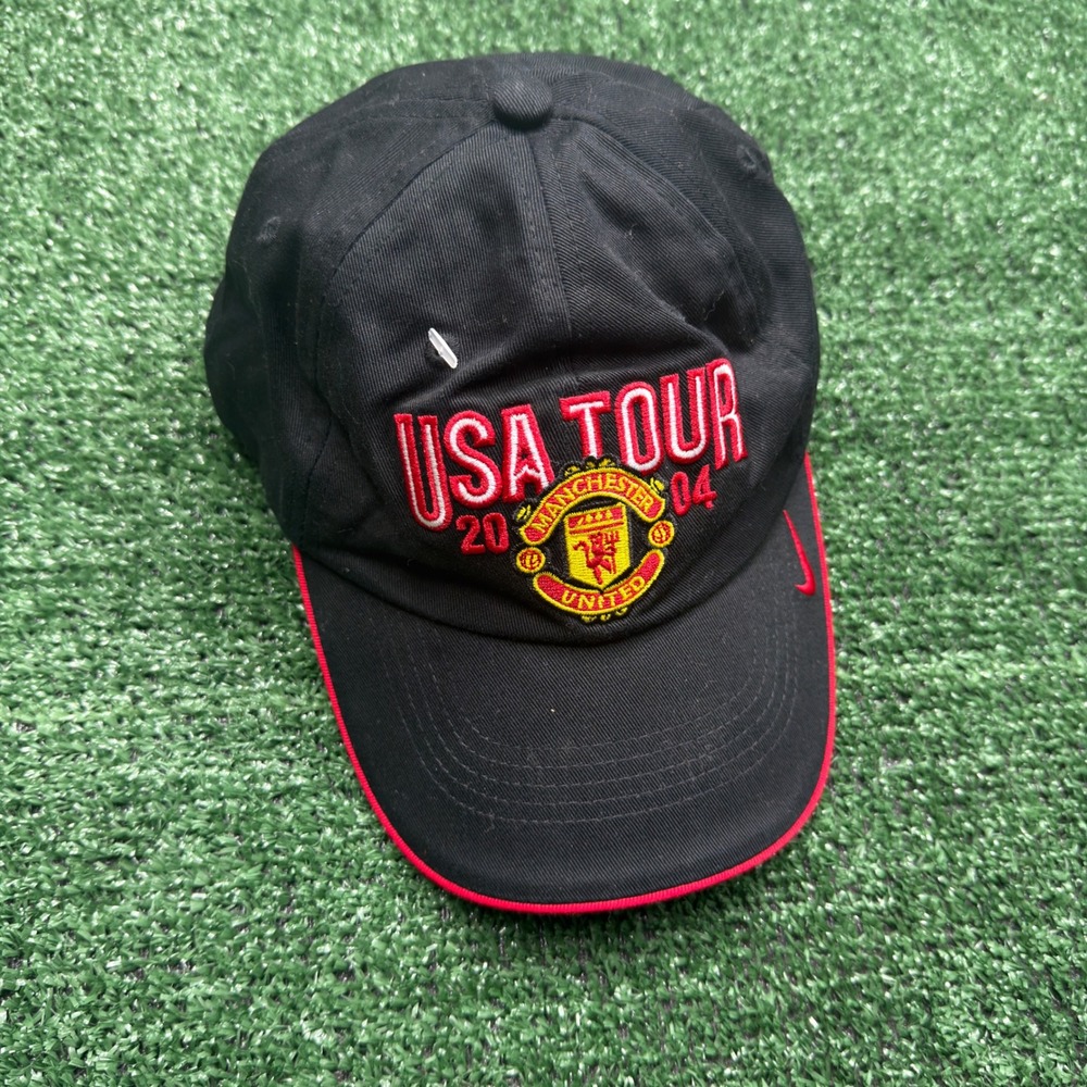Vintage NWT Nike Manchester United 2004 USA Tour Hat Black Red OSFA Soccer Cap